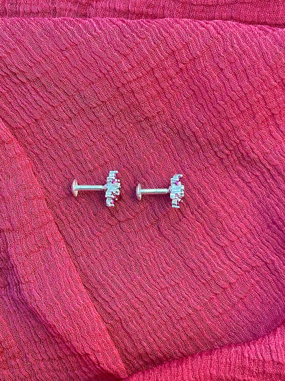 92.5 Silver Pink & Green Stone Second Studs / Nose Pin (Single Piece) | Elegant Dual Tone Design | Jewellery