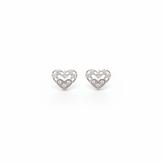 925 Silver Cute Heart Studs - Ball back