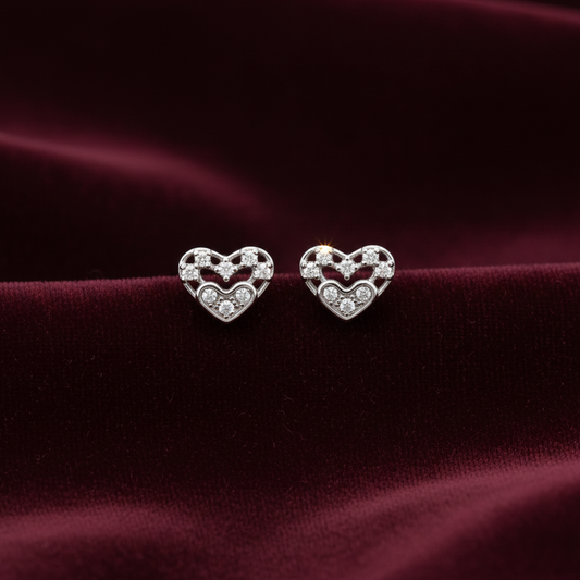 925 Silver Cute Heart Studs - Ball back