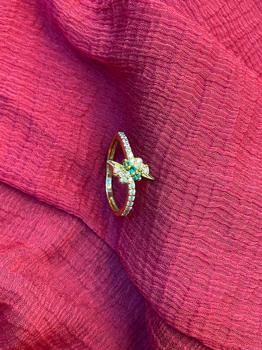 Gold Plated Silver Green Stone Classy Ring