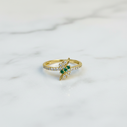 Gold Plated Silver Green Stone Classy Ring