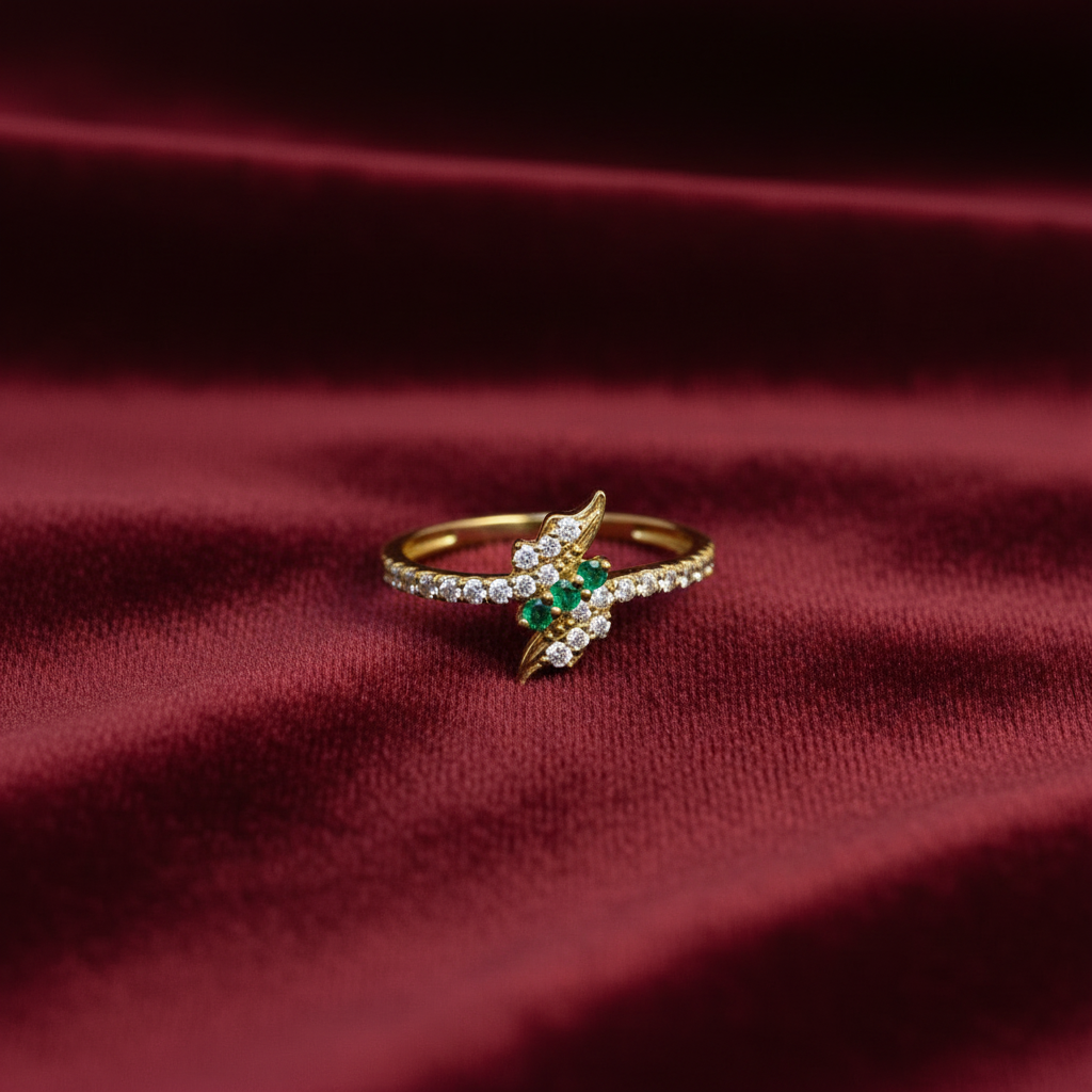 Gold Plated Silver Green Stone Classy Ring