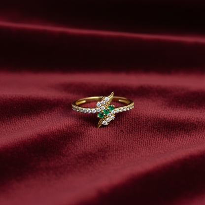 Gold Plated Silver Green Stone Classy Ring
