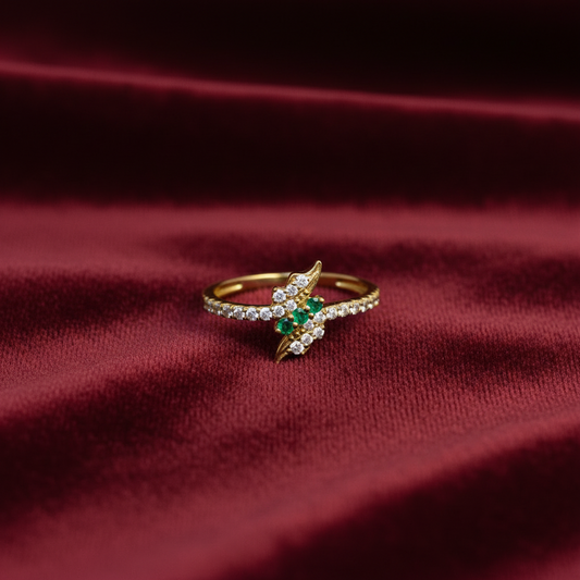Gold Plated Silver Green Stone Classy Ring