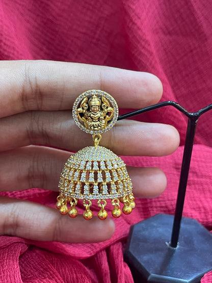 92.5 Silver Gold Plated Lakshmi Devi Jhumka Earrings for Women | Stylish Temple Design | Traditional Jewellery