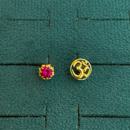 92.5 Silver Gold Plated Om Reversible Stud Single Piece