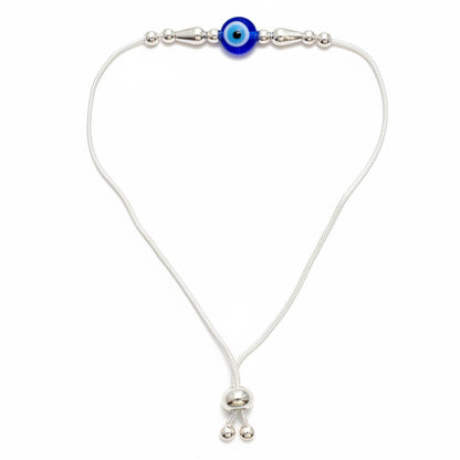 92.5 Silver Evil Eye Teardrop Charm Adjustable Bracelet for Women | Blue Bead Design