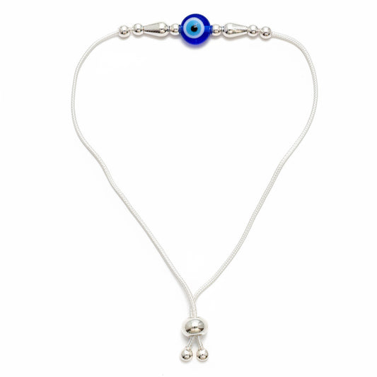92.5 Silver Evil Eye Teardrop Charm Adjustable Bracelet for Women | Blue Bead Design