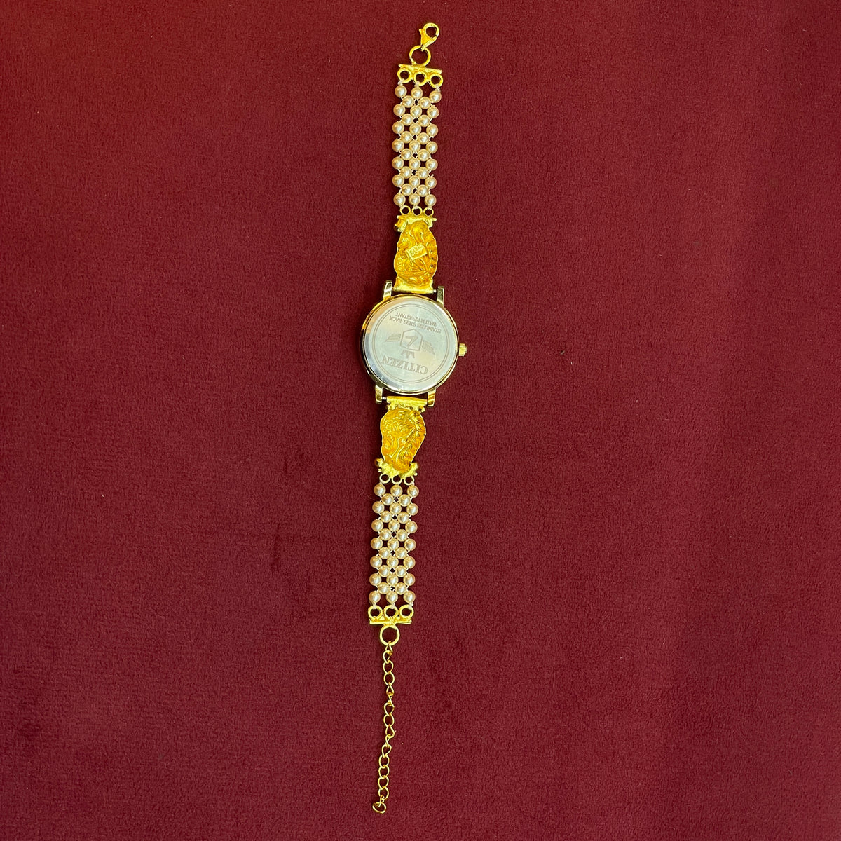 92.5 Silver Gold Plated Nakshi Pearl Watch for Women