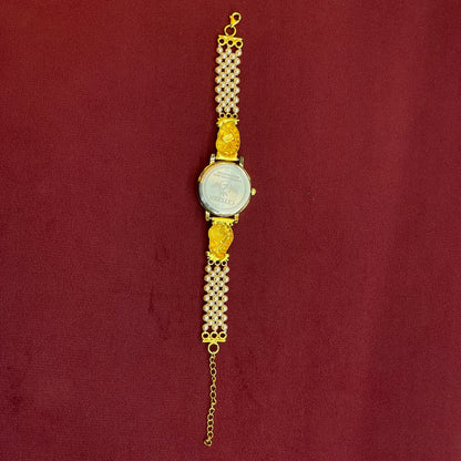 92.5 Silver Gold Plated Nakshi Pearl Watch for Women