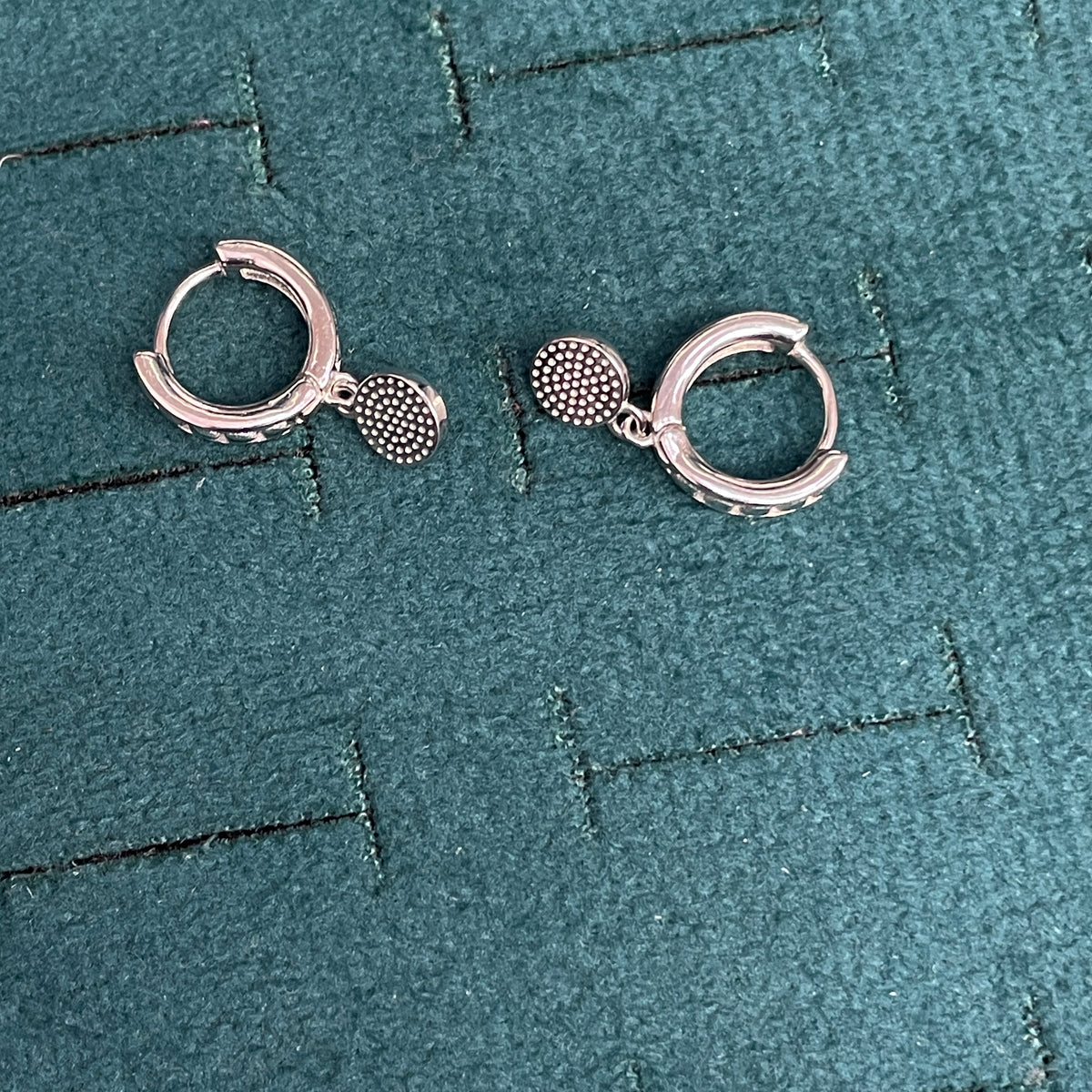 92.5 Sterling Silver Bali Earrings for Women | Heart Pattern Hoop with Evil Eye Charm Drop pair