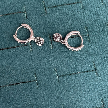 92.5 Sterling Silver Bali Earrings for Women | Heart Pattern Hoop with Evil Eye Charm Drop pair
