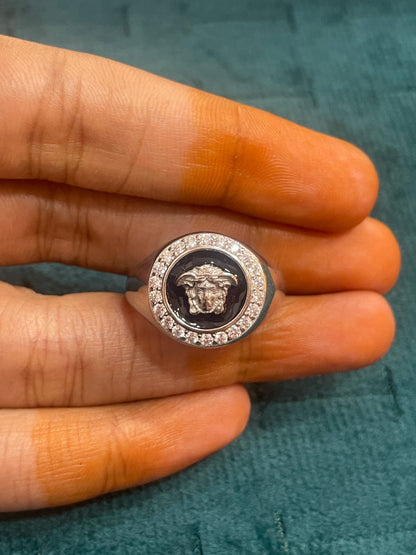 92.5 Silver Versace Style Men’s Ring Size 18 | Stylish Premium Pattern Design | Elegant Fashion Jewellery