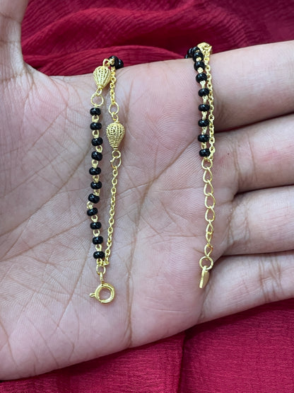 92.5 Silver Gold Plated Double Line Black Bead Bracelet for Women 7.5 Inches | Classy Elegant Design | Stylish Jewellery