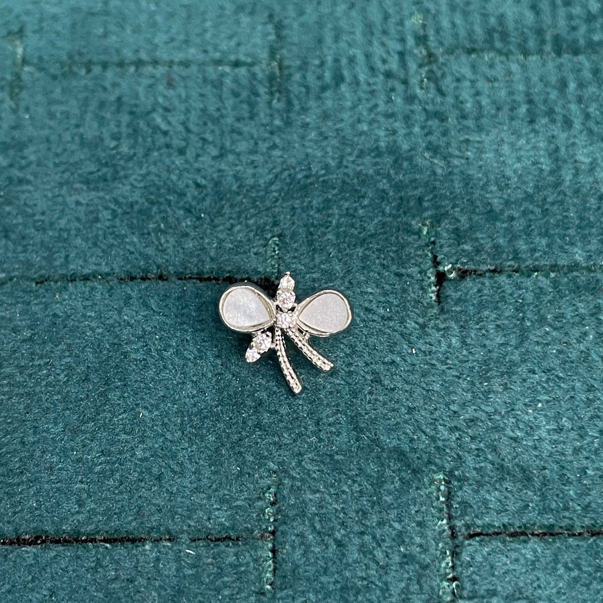 92.5 Sterling Silver MOP Wing & CZ Dragonfly Stud Earrings for Women pair