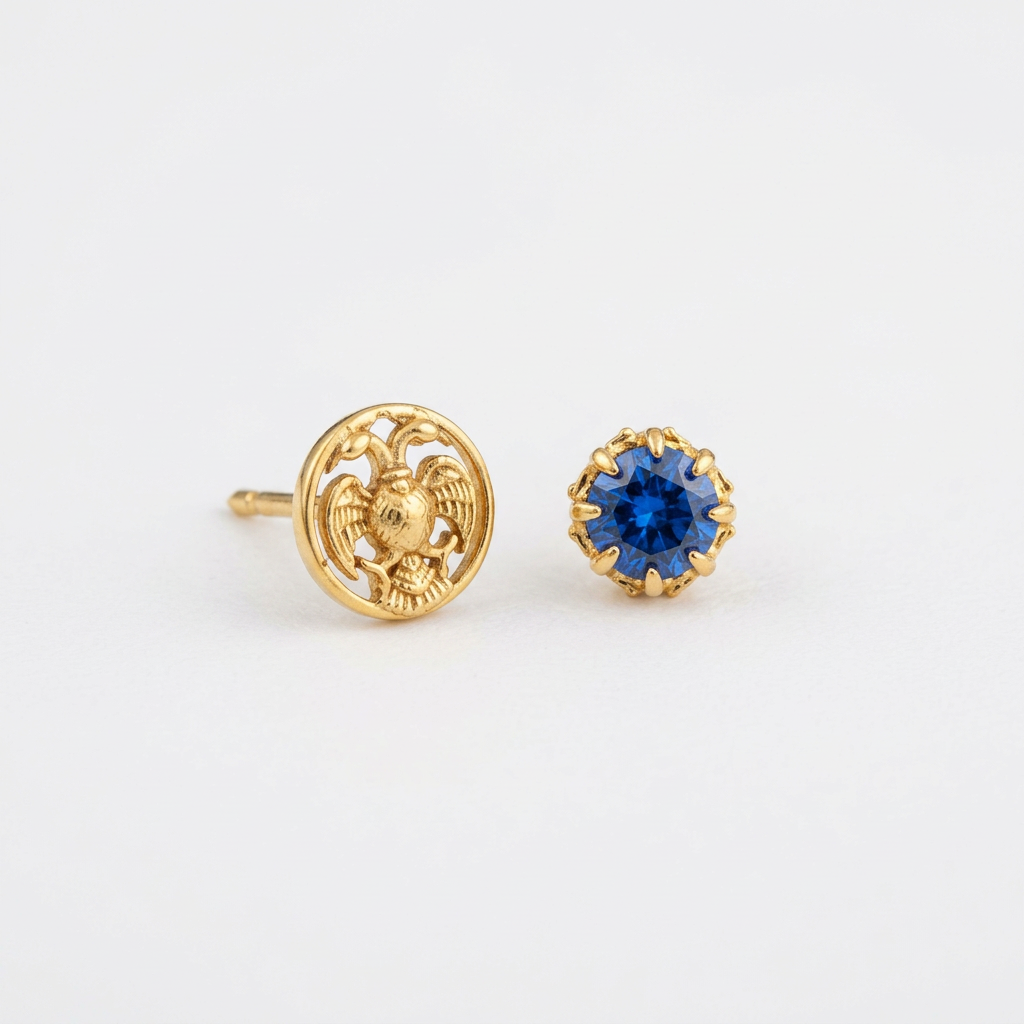 92.5 Silver Gold Plated Gandaberunda Reversible Stud Single Piece