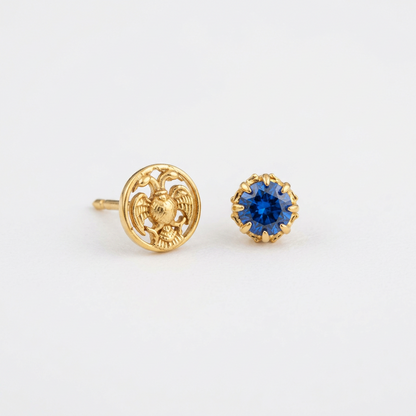 92.5 Silver Gold Plated Gandaberunda Reversible Stud Single Piece