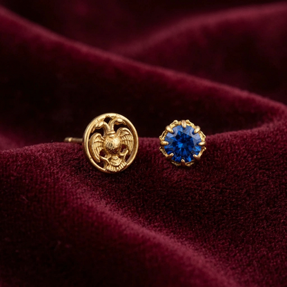 92.5 Silver Gold Plated Gandaberunda Reversible Stud Single Piece