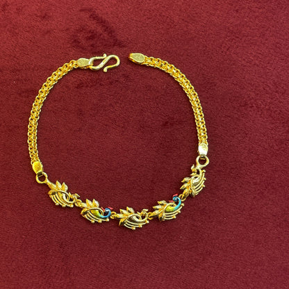 92.5 Silver Gold Plated Enamel Peacock Motif Bracelet for Women