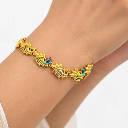 92.5 Silver Gold Plated Enamel Peacock Motif Bracelet for Women