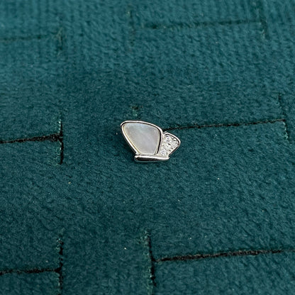 92.5 Silver White Mother-of-Pearl Butterfly Stud Earrings Pair