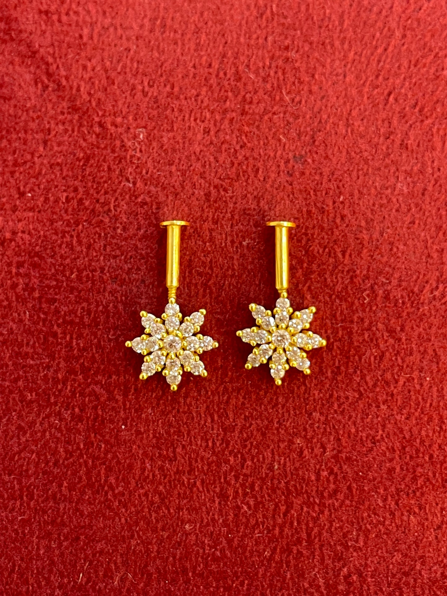 925 Silver Gold Plated 8 Petal Bugadi Pair
