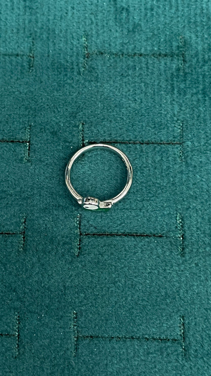 92.5 Sterling Silver White & Green Enamel Duckling Charm Kids Finger Ring — Size 2