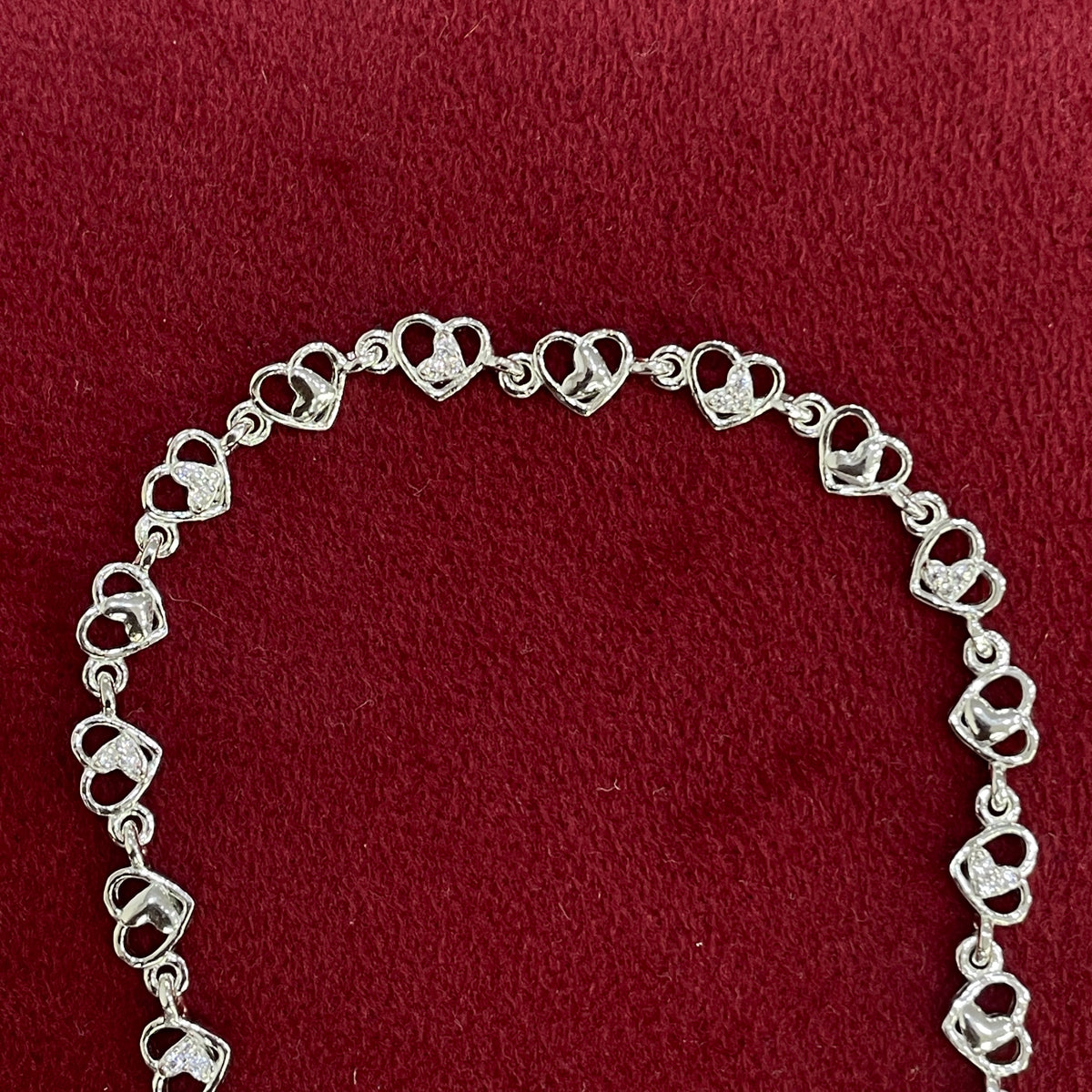 92.5 Silver Heart Link Bracelet for Women