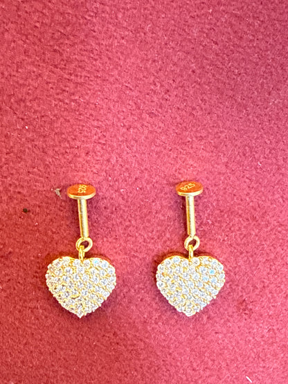 92.5 Silver Gold Plated Studded Heart Bugadi Pair| Romantic Elegant Design | Jewellery