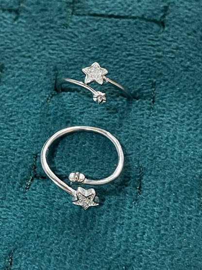 92.5 Sterling Silver Dual Star Toe Rings for Women | Double Band Elegant Design