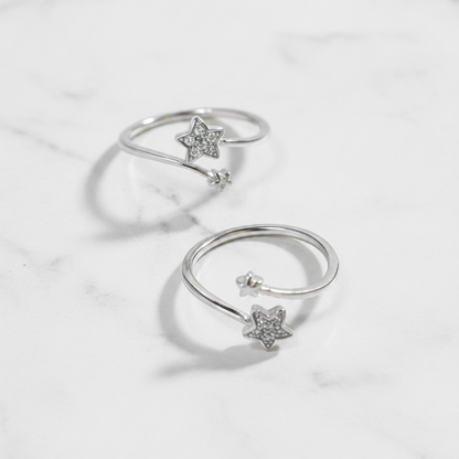 92.5 Sterling Silver Dual Star Toe Rings for Women | Double Band Elegant Design
