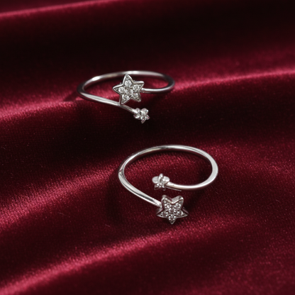 92.5 Sterling Silver Dual Star Toe Rings for Women | Double Band Elegant Design