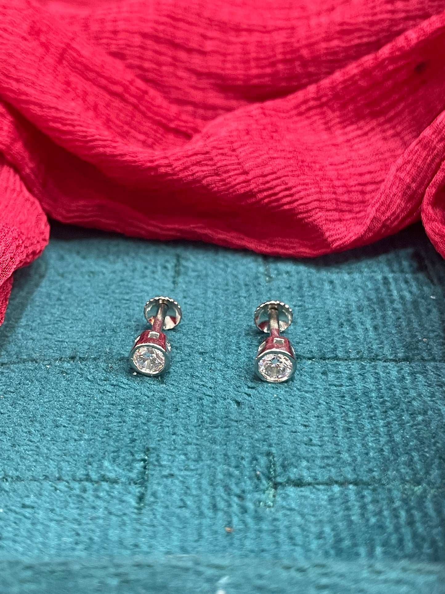 92.5 Silver Round Stone Studs Pair