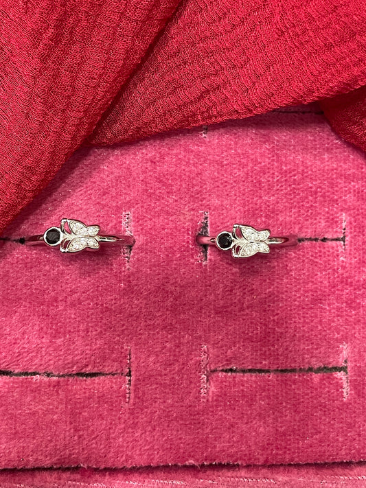 92.5 Silver Butterfly & Black Stone Toe Rings | Stylish Dual Design | Jewellery