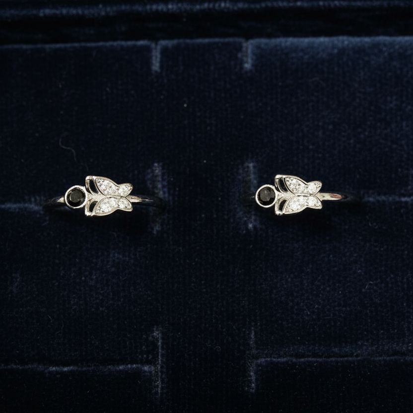 92.5 Silver Butterfly & Black Stone Toe Rings | Stylish Dual Design | Jewellery