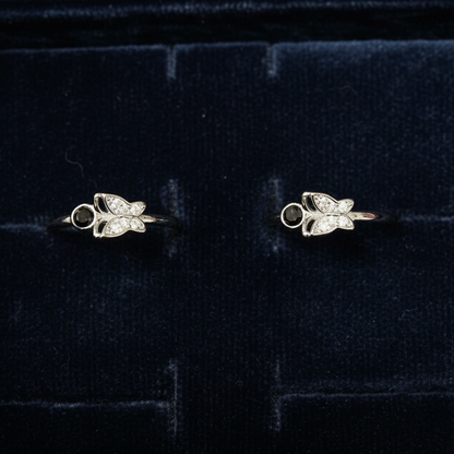 92.5 Silver Butterfly & Black Stone Toe Rings | Stylish Dual Design | Jewellery