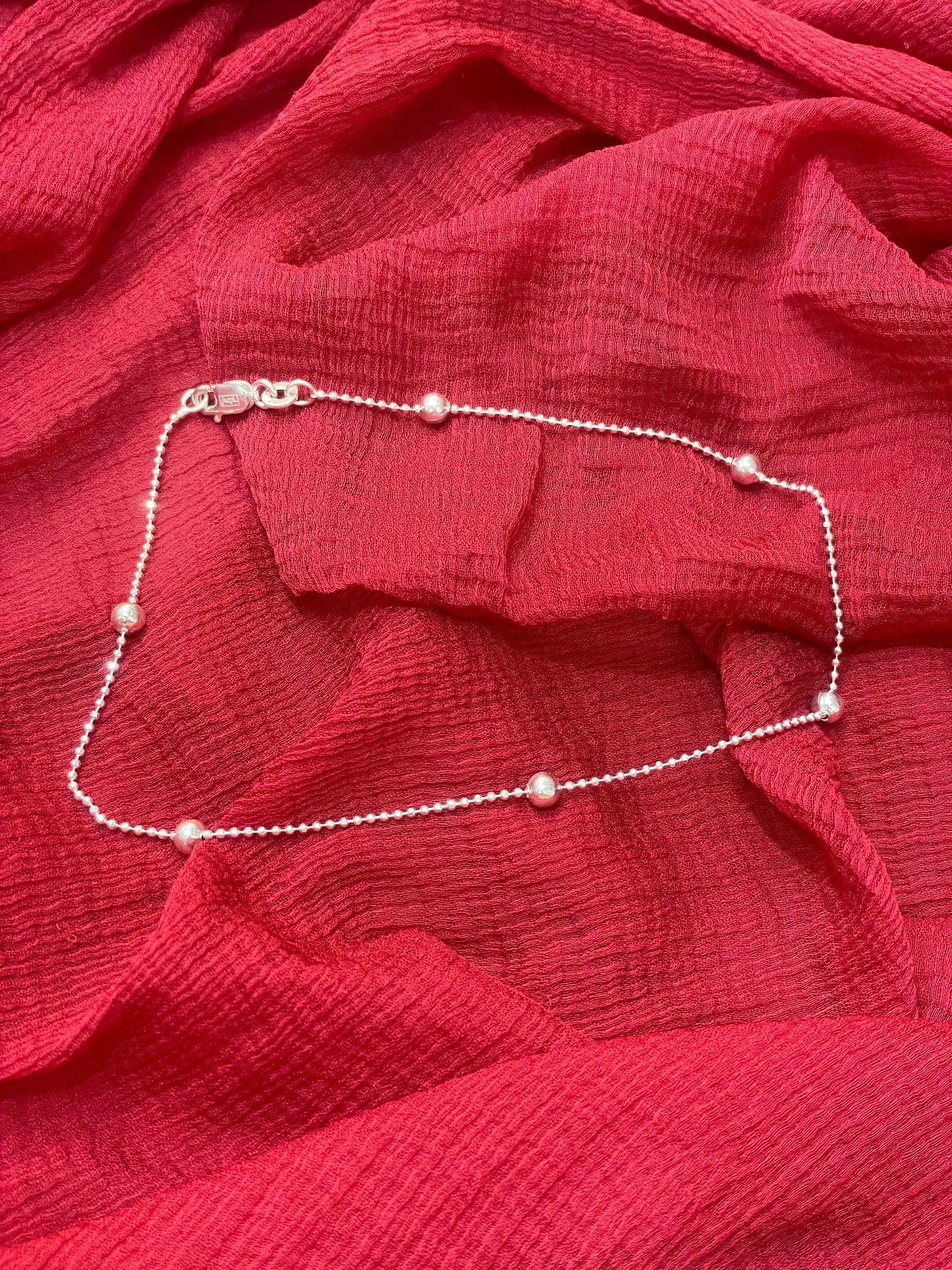 92.5 Silver Italian Ball Anklet 10.5 Inches | Stylish Beaded Chain Design | Elegant Fashion Jewellery