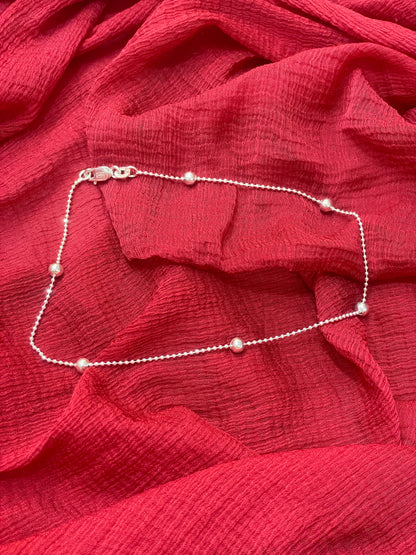 92.5 Silver Italian Ball Anklet 10.5 Inches | Stylish Beaded Chain Design | Elegant Fashion Jewellery