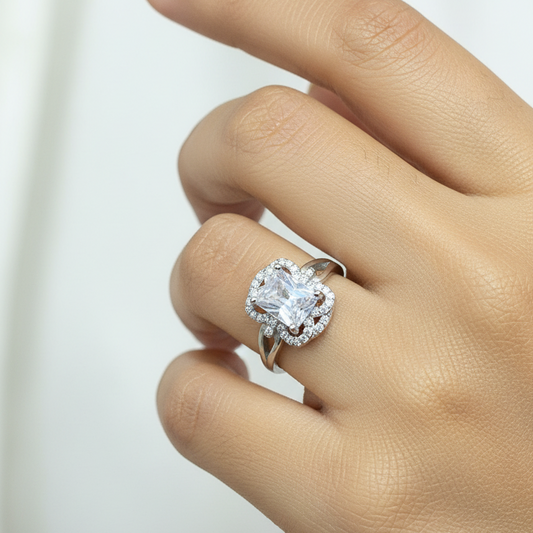92.5 Silver White Stone Ring for Women Size 10 | Elegant Design | Daily Wear Jewellery
