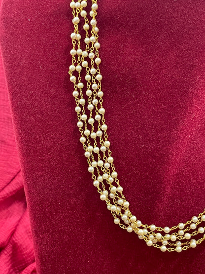 Silver gold plated nakshi mala white pearls 19.5 inches