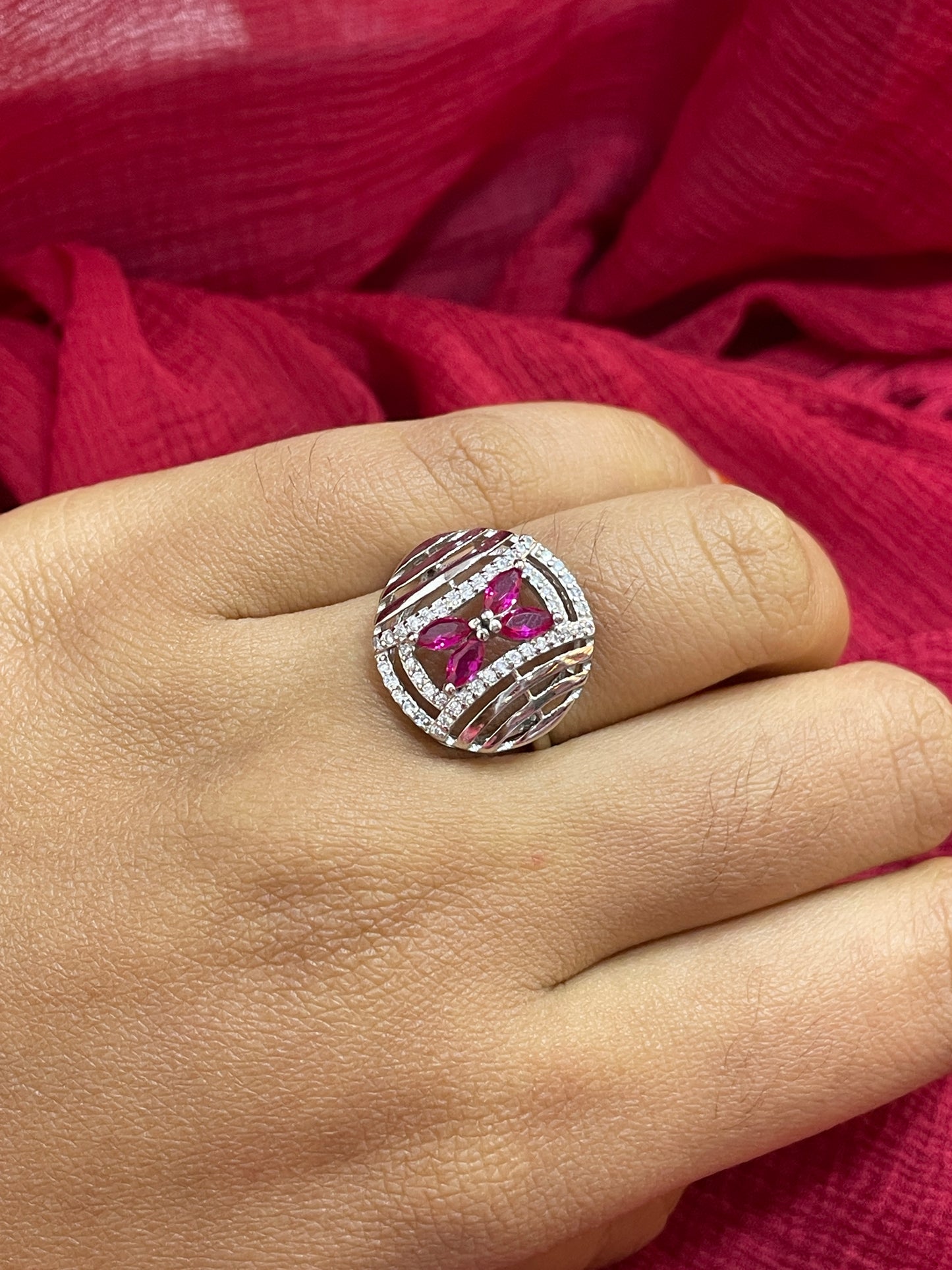 92.5 Silver Pink Stone Ring for Women Size 15 | Stylish Elegant Design | Premium Jewellery