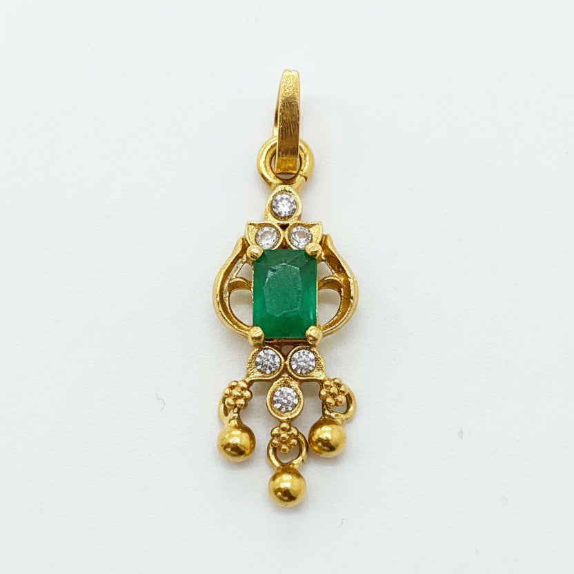 92.5 Sterling Silver Gold Plated Emerald Green CZ Chandelier Pendant for Women