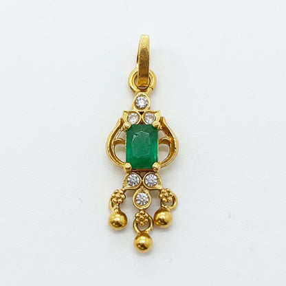 92.5 Sterling Silver Gold Plated Emerald Green CZ Chandelier Pendant for Women
