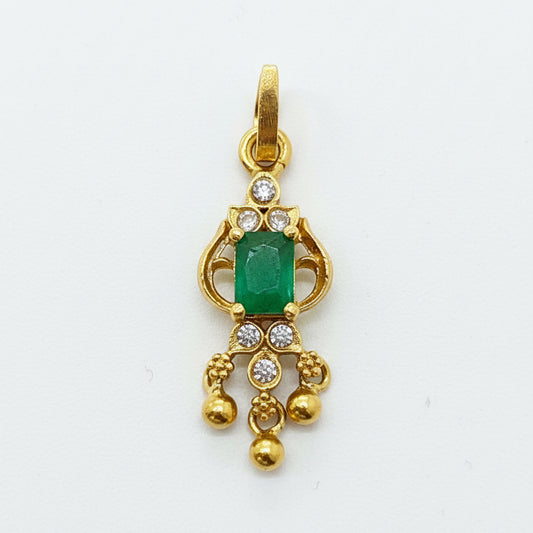 92.5 Sterling Silver Gold Plated Emerald Green CZ Chandelier Pendant for Women
