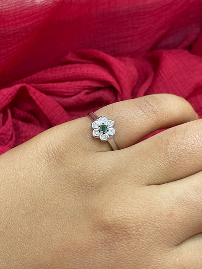 92.5 Silver Green Stone Flower Ring for Women Size 10 | Stylish Floral Design | Elegant Statement Jewellery