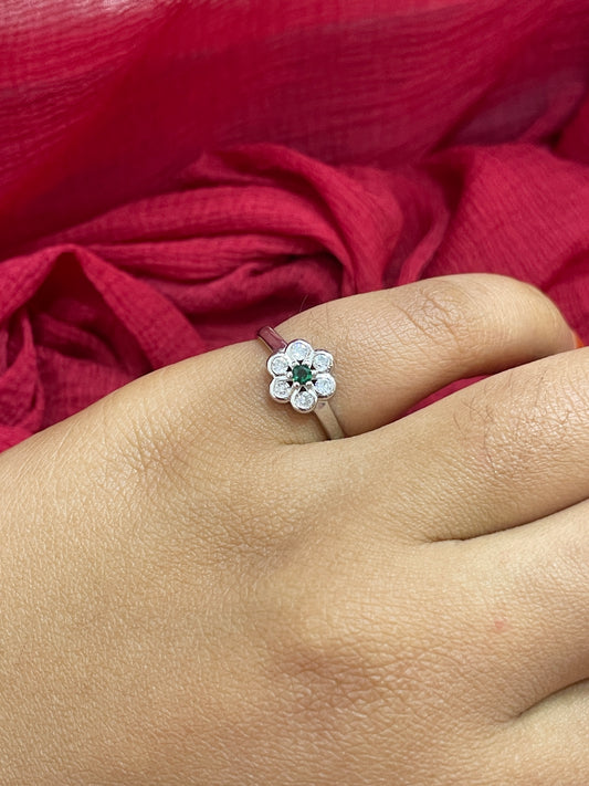 92.5 Silver Green Stone Flower Ring for Women Size 10 | Stylish Floral Design | Elegant Statement Jewellery