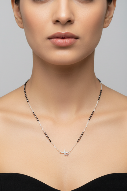 92.5 Silver Minimal Black Bead Chain for Women 19 Inches | Stylish Classic Design | Elegant Jewellery