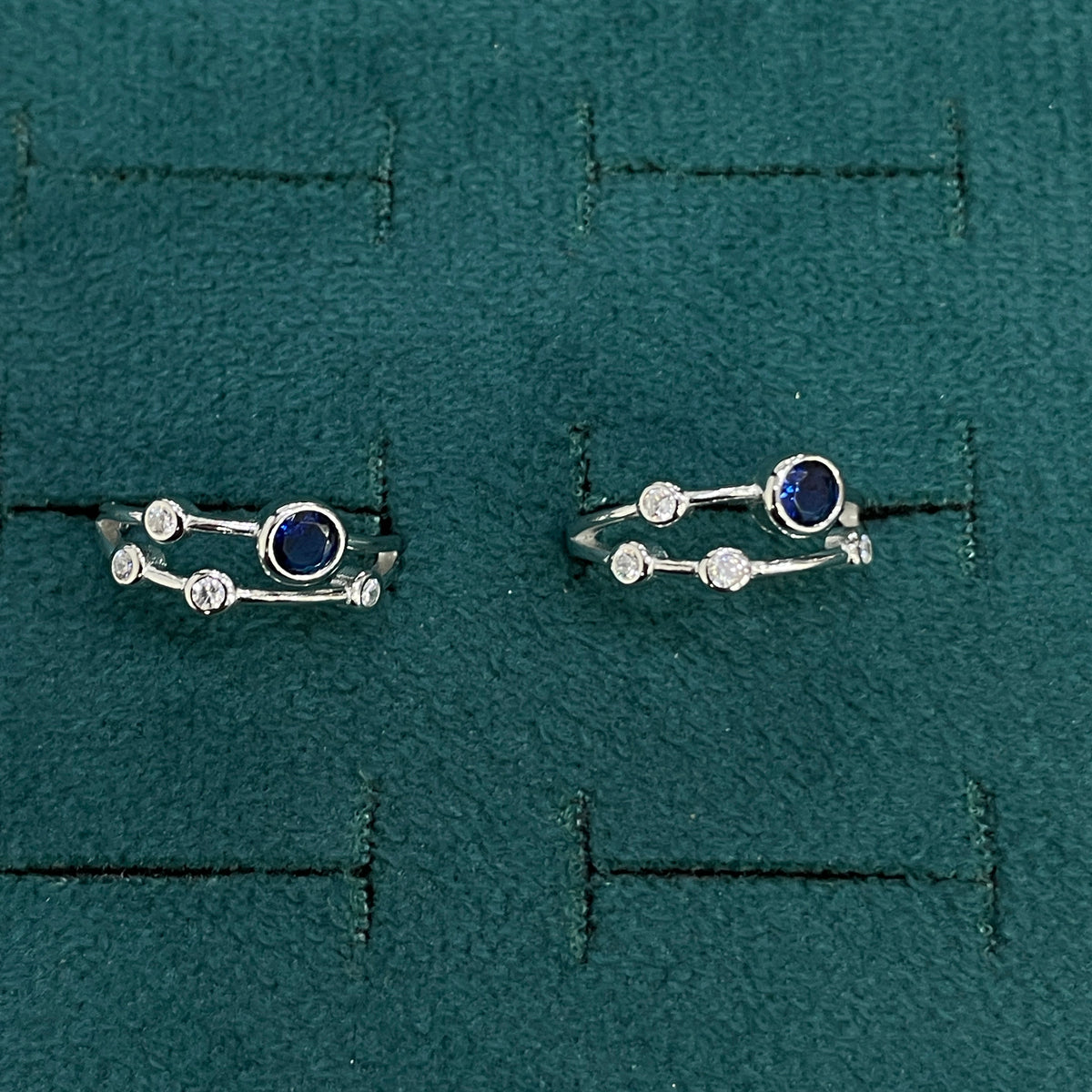 92.5 Silver Blue & White CZ Double Band Toe Rings for Women