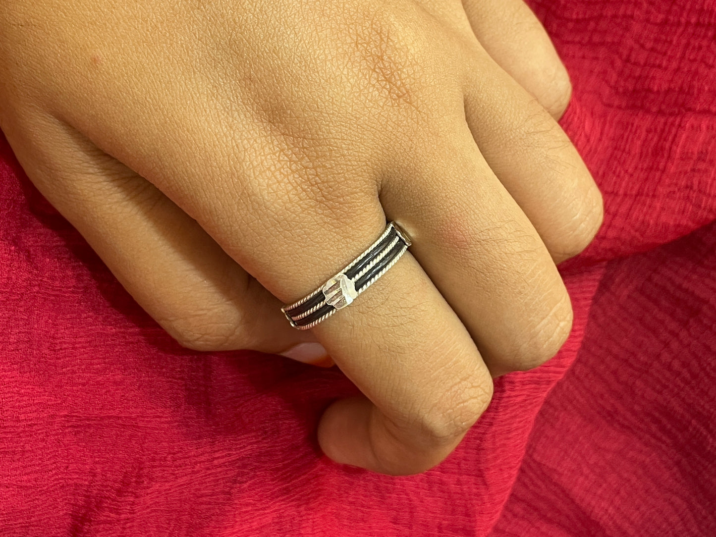 92.5 Silver Black Thread Ring for Men Size 24 | Fiber Design | Stylish Modern Jewellery