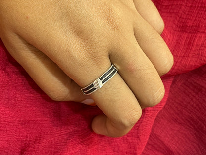 92.5 Silver Black Thread Ring for Men Size 24 | Fiber Design | Stylish Modern Jewellery